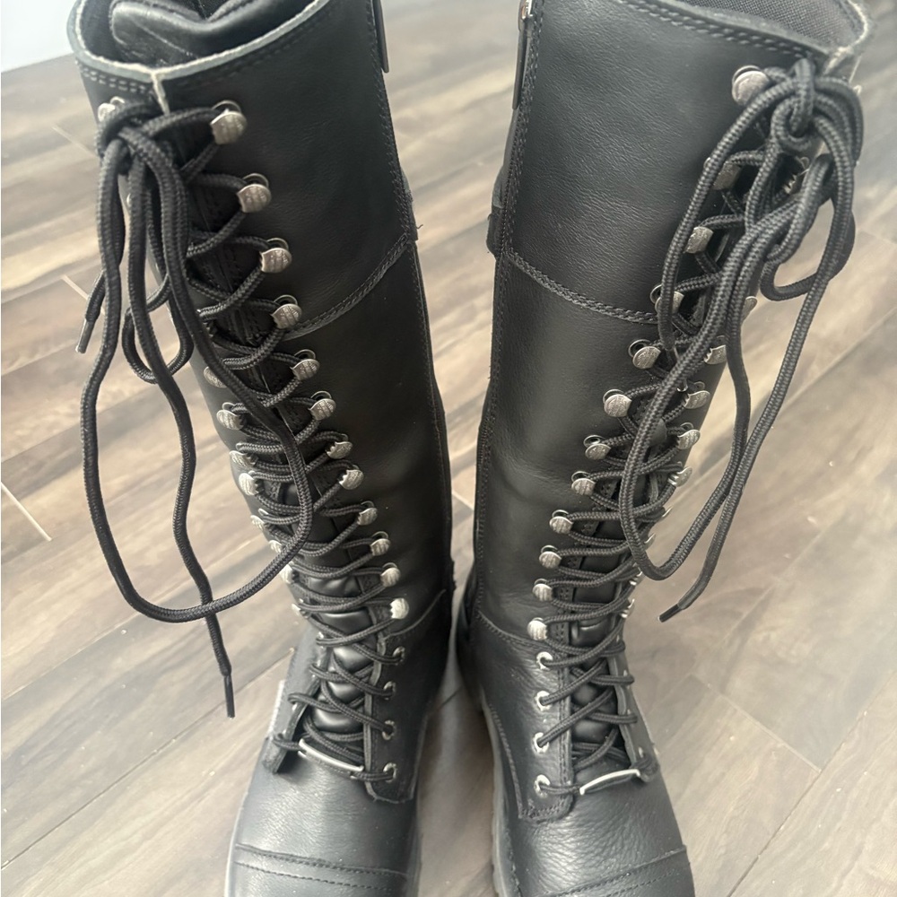 Black Lace-Up Knee-High Boots